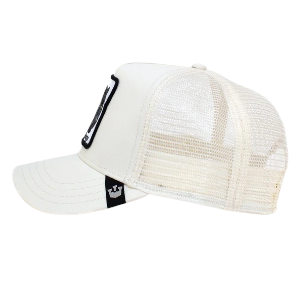 Goorin Bros Panther Trucker Cap White - Back View with Mesh and Snapback Closure