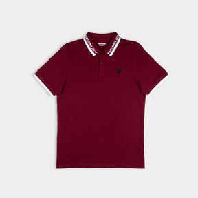 Partisan 2017 Polo in Red Carpet — contrast collar, woven branding and embossed chest emblem on deep red piqué