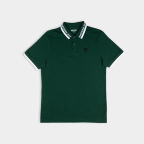 Partisan 2017 Polo in Vintage Pine green — contrast collar, woven branding and embossed chest emblem