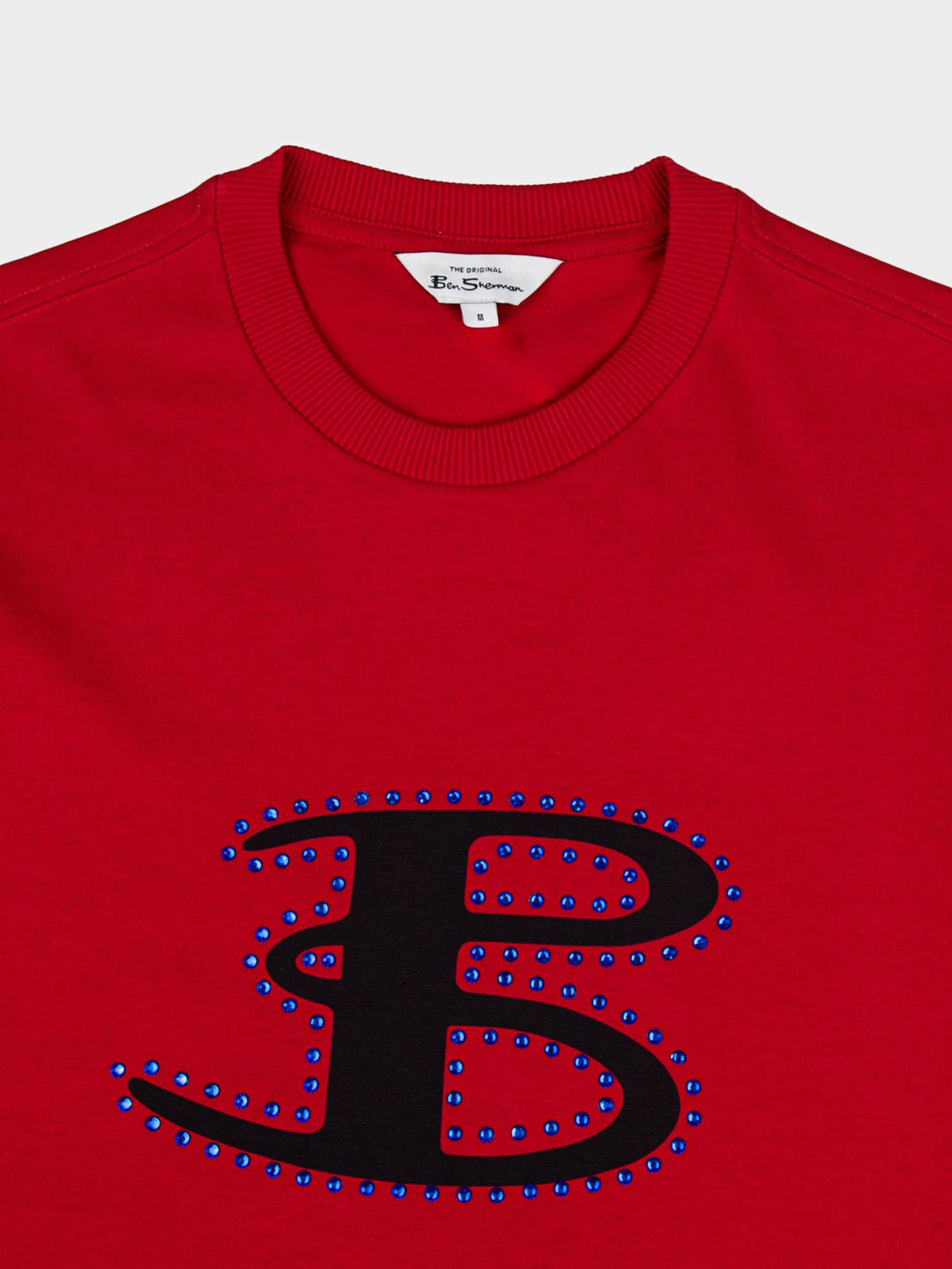 Ben Sherman B Bling Tee in Red - close-up of rhinestone &