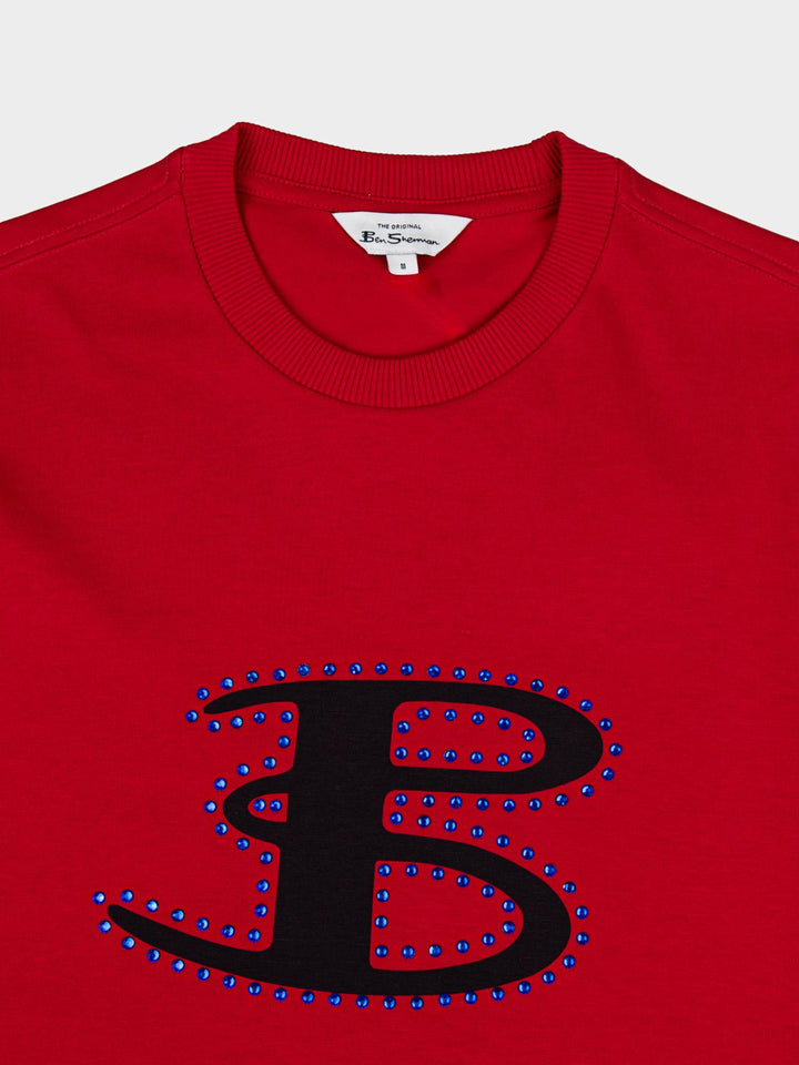 Ben Sherman B Bling Tee in Red - close-up of rhinestone &