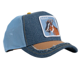 Side view of Goorin Bros Silky Goat Distressed Denim Cap