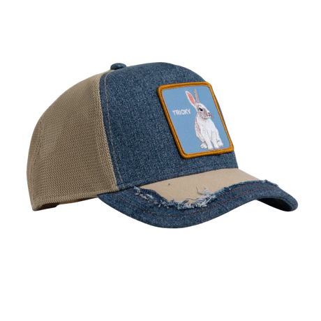 Side view of Goorin Bros Silky Rabbit Distressed Denim Cap