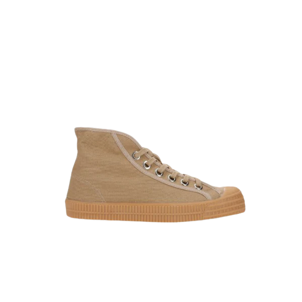 Partisan and Co Star Dribble 16 high-top sneaker in sesame – cotton canvas upper with natural rubber sole, side profile view