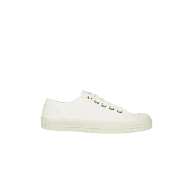 Partisan and Co Star Master 10 low-top sneaker in white – cotton canvas upper with natural rubber sole, side profile view