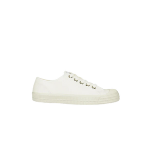 Partisan and Co Star Master 10 low-top sneaker in white – cotton canvas upper with natural rubber sole, side profile view