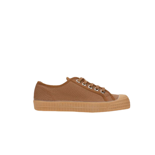 Partisan and Co Star Master 48 low-top sneaker in mocha – 100% cotton upper with natural rubber sole, side profile view