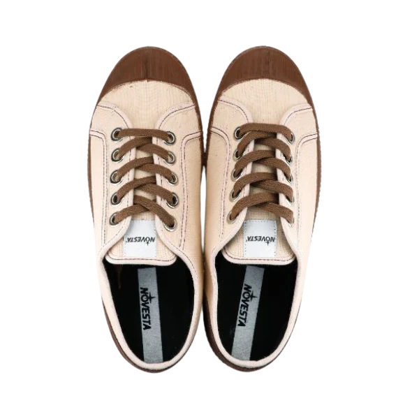 Top view of Novesta Star Master 7A canvas sneakers in Ivory with Brown laces and sole