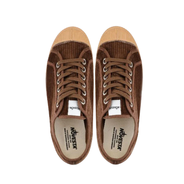 Top view of Novesta Star Master Cord sneakers in Dark Brown corduroy with matching laces