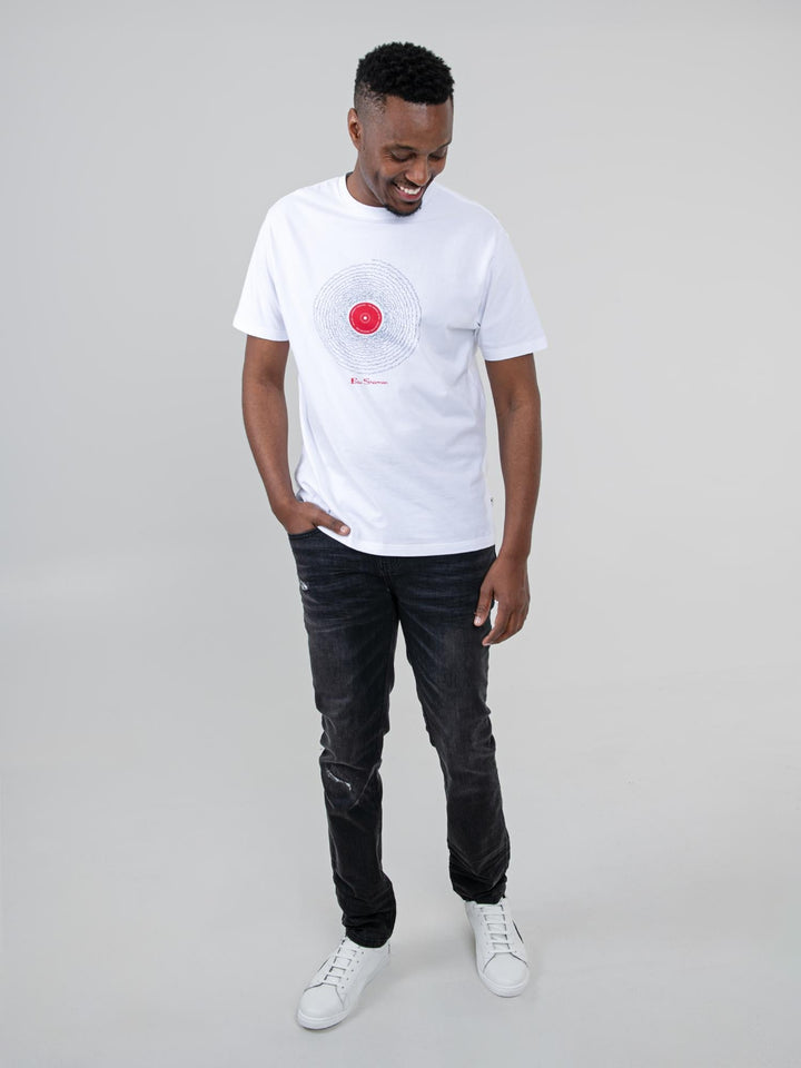 Ben Sherman Slim Fit Abrasion Denim Jeans in Black – styled with a white tee, full length look