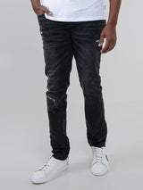 ABRASION DENIM SLIM FIT - Black