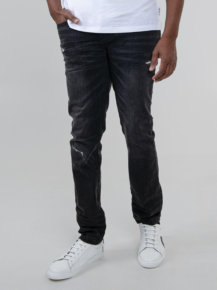 Ben Sherman Slim Fit Abrasion Denim Jeans in Black – full length front view