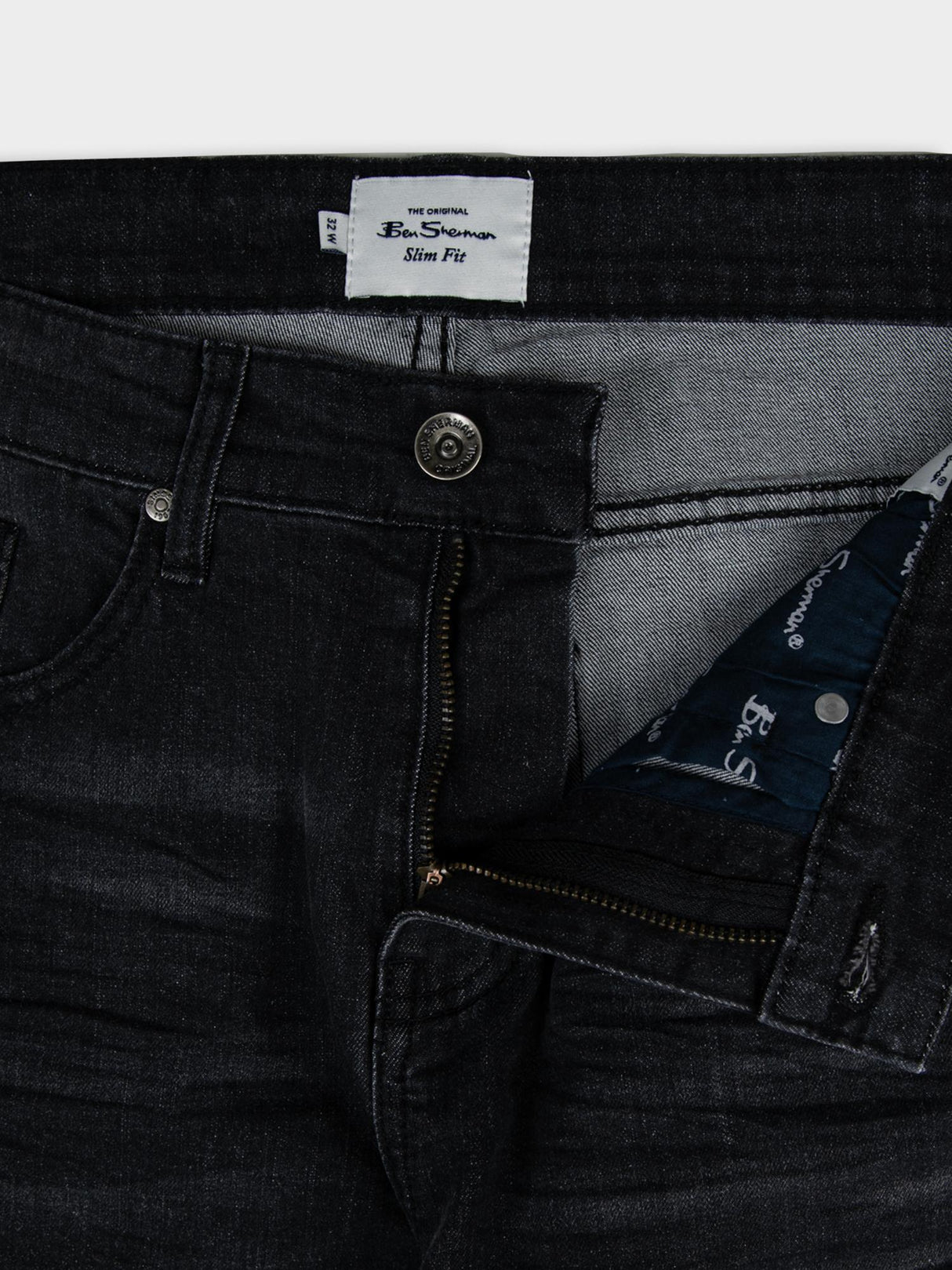 ABRASION DENIM SLIM FIT - Black