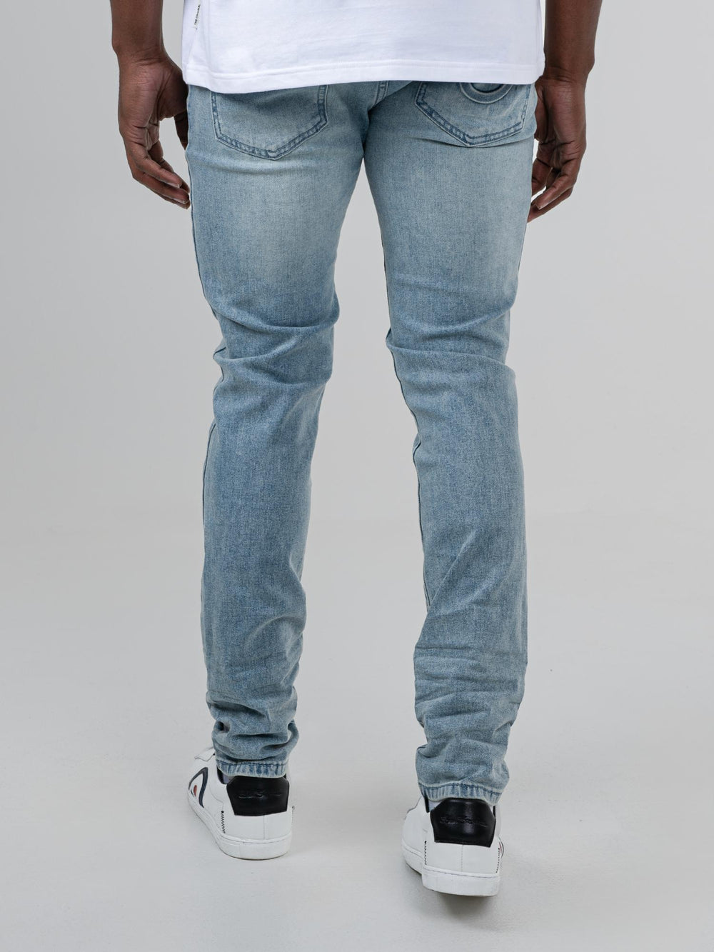Ben Sherman Slim Fit Abrasion Denim Jeans in Light Blue – back view