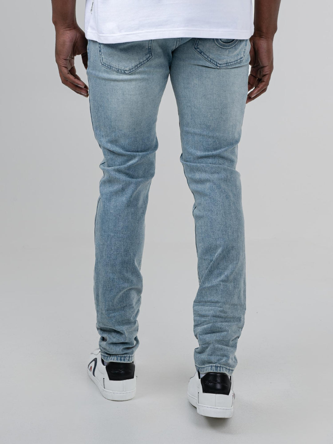 Ben Sherman Slim Fit Abrasion Denim Jeans in Light Blue – back view