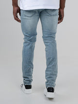 ABRASION DENIM SLIM FIT - Light Blue