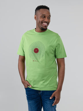 Ben Sherman Sound Wave Graphic T-Shirt in Piquant Green – men's front view showing vinyl-inspired sound wave chest print on soft cotton tee