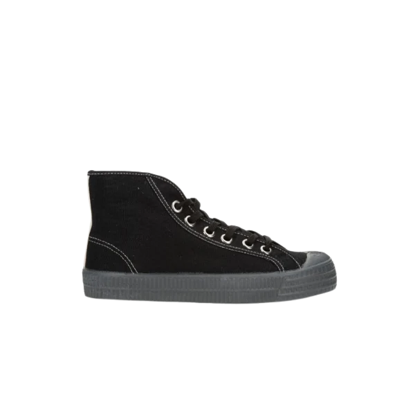 Partisan and Co Star Dribble 60 high-top sneaker in black and grey – cotton canvas upper with natural rubber sole, side profile view