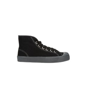 Partisan and Co Star Dribble 60 high-top sneaker in black and grey – cotton canvas upper with natural rubber sole, side profile view