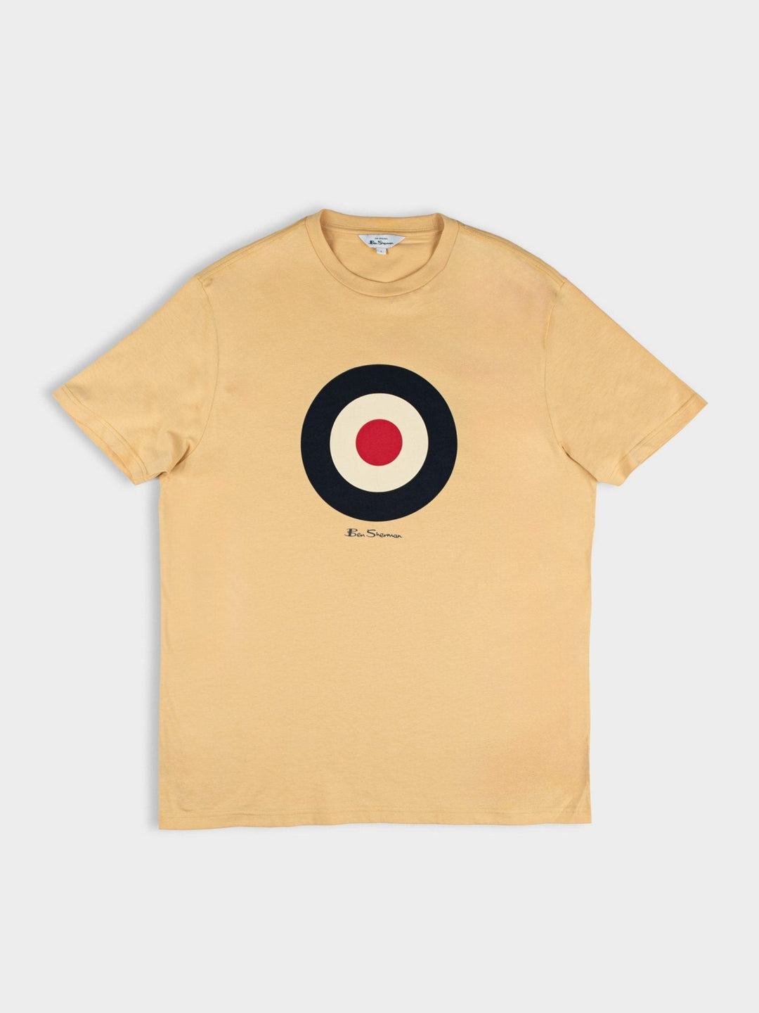 Ben Sherman Target Tee in New Wheat – flat lay product shot showing iconic target chest print and crewneck collar