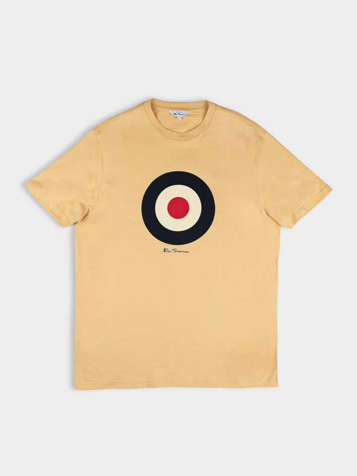 Ben Sherman Target Tee in New Wheat – flat lay product shot showing iconic target chest print and crewneck collar