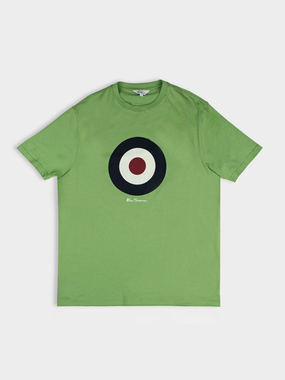 Ben Sherman Target Tee in Piquant Green – flat lay product shot showing iconic target chest print and crewneck collar