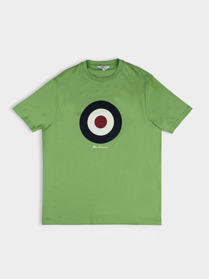 Ben Sherman Target Tee in Piquant Green – flat lay product shot showing iconic target chest print and crewneck collar