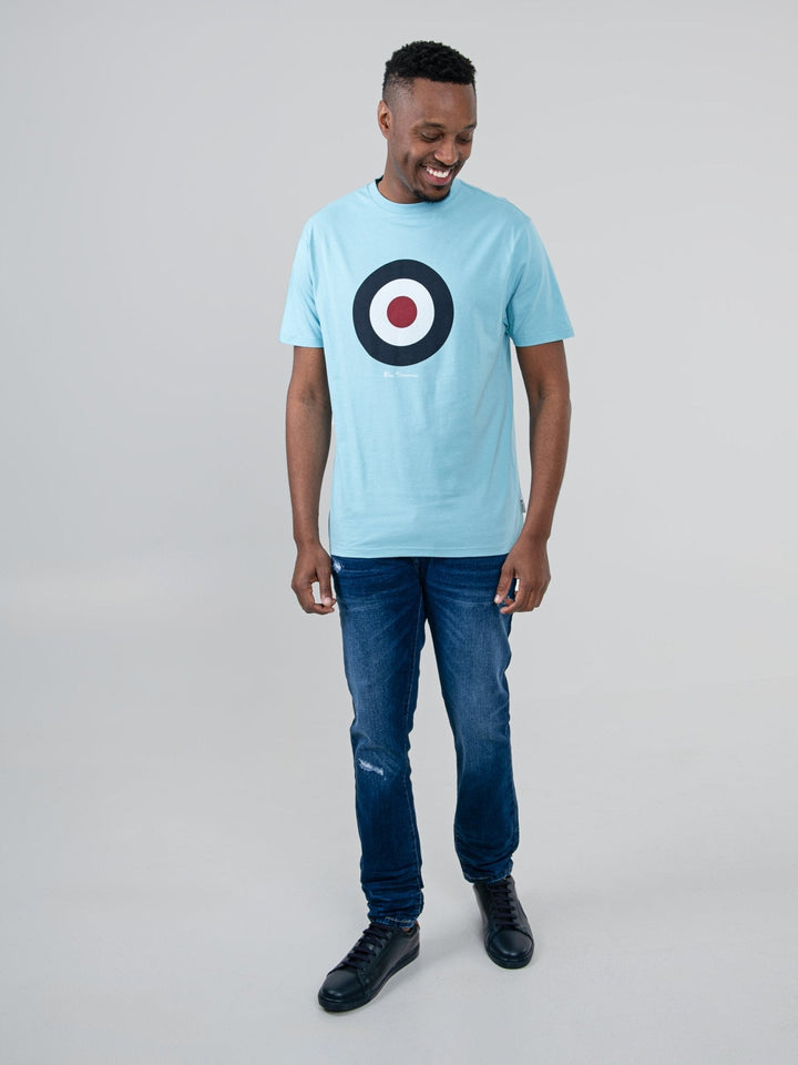 Ben Sherman Target Tee in Retro Blue – full body front view, men&