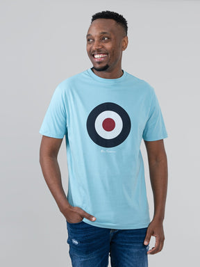 Ben Sherman Target Tee in Retro Blue – men's crewneck t-shirt with iconic target chest print, front view