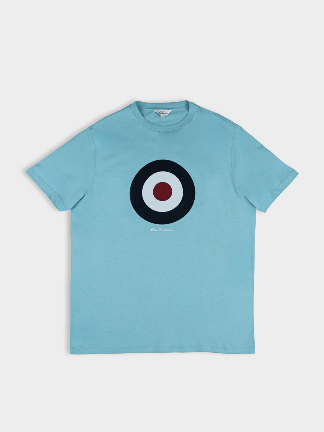 Ben Sherman Target Tee in Retro Blue – flat lay product shot showing iconic target chest print and crewneck collar