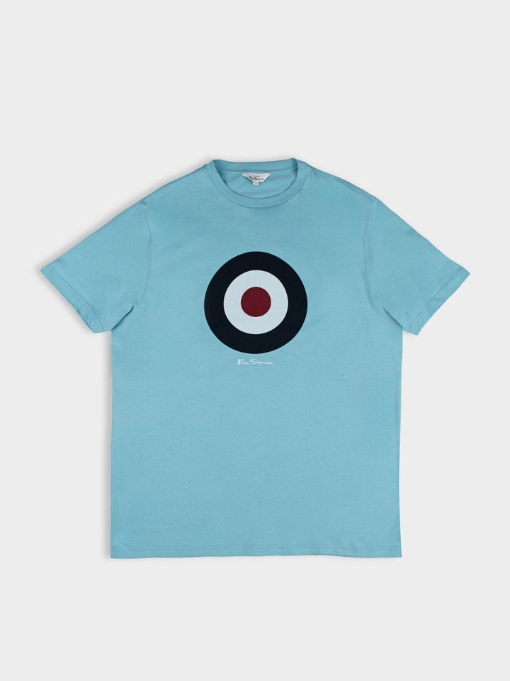 Ben Sherman Target Tee in Retro Blue – flat lay product shot showing iconic target chest print and crewneck collar