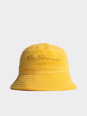 Ben Sherman Target Towelling Bucket Hat in Banana - soft yellow terrycloth bucket hat with embroidered Ben Sherman logo, front view