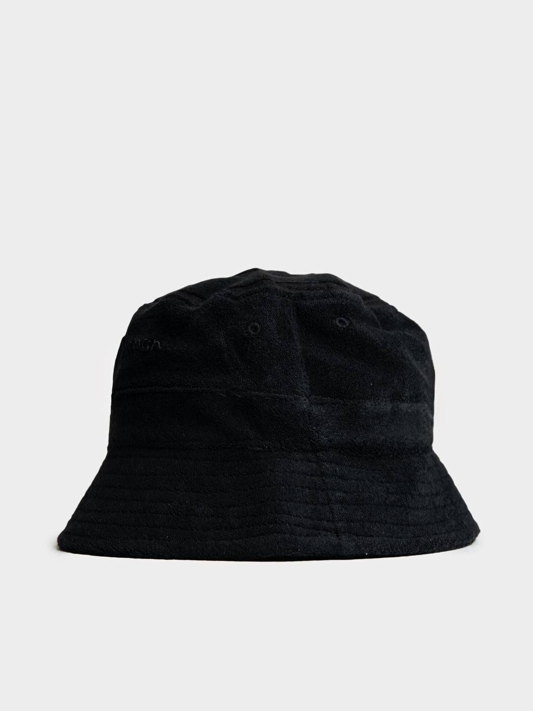 Ben Sherman Target Towelling Bucket Hat in Black - soft black terrycloth bucket hat, back view showing relaxed silhouette
