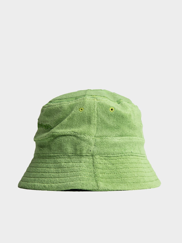 Ben Sherman Target Towelling Bucket Hat in Piquant Green - soft green terrycloth bucket hat, back view showing relaxed silhouette