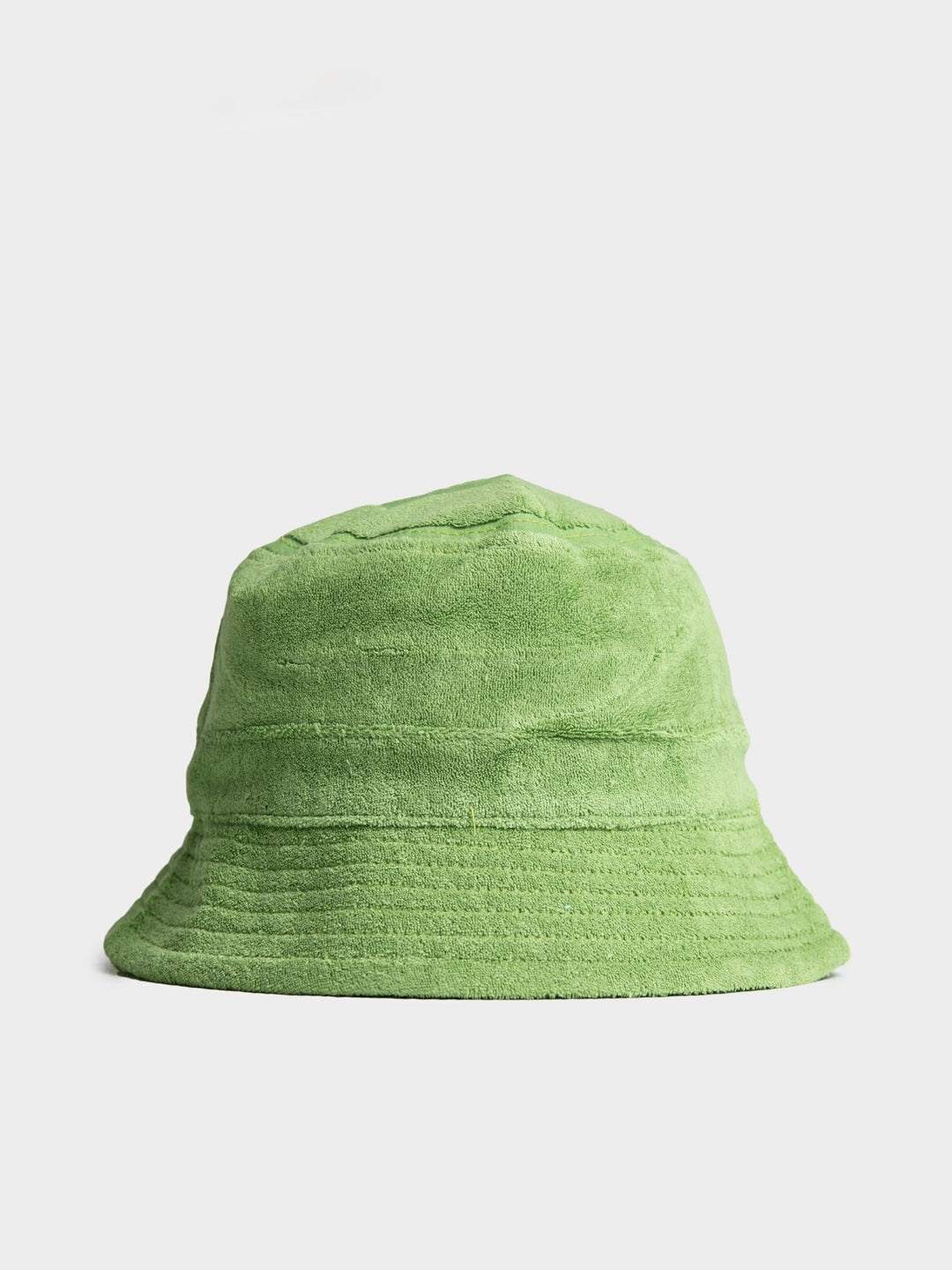 Ben Sherman Target Towelling Bucket Hat in Piquant Green - soft green terrycloth bucket hat, side view showing structured brim