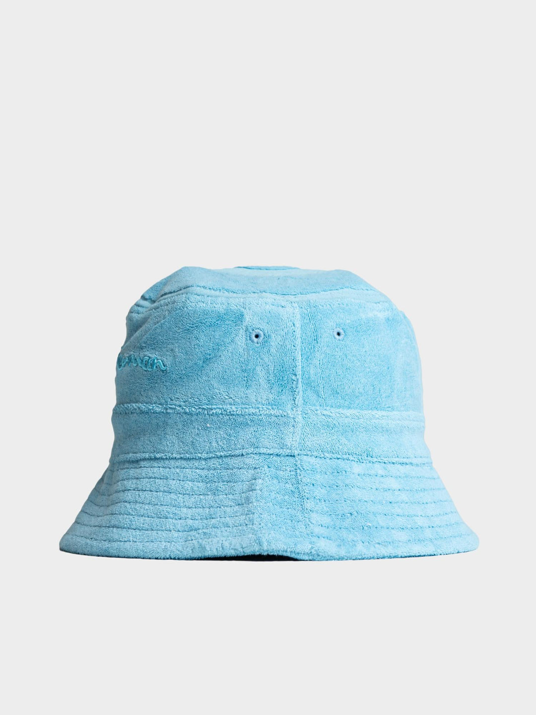 Ben Sherman Target Towelling Bucket Hat in Retro Blue - soft blue terrycloth bucket hat, back view showing relaxed silhouette
