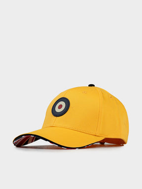 Ben Sherman Targy Peak Cap in Banana - yellow cotton baseball cap with rubberized Target emblem, front view