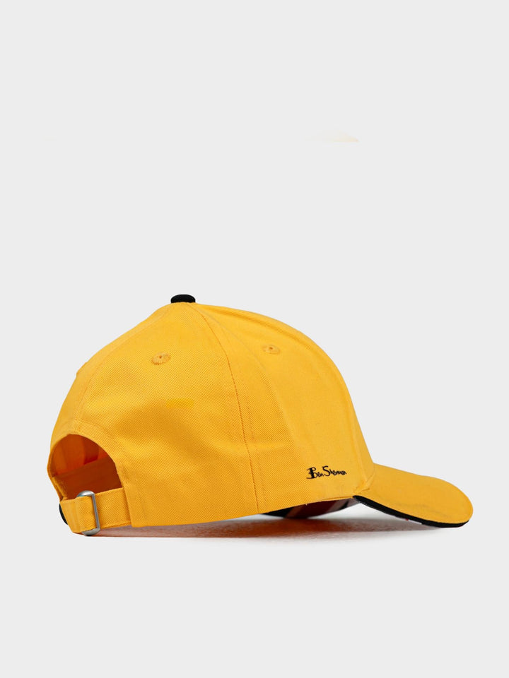 Ben Sherman Targy Peak Cap in Banana - yellow cotton baseball cap showing hook/loop tape closure, back view