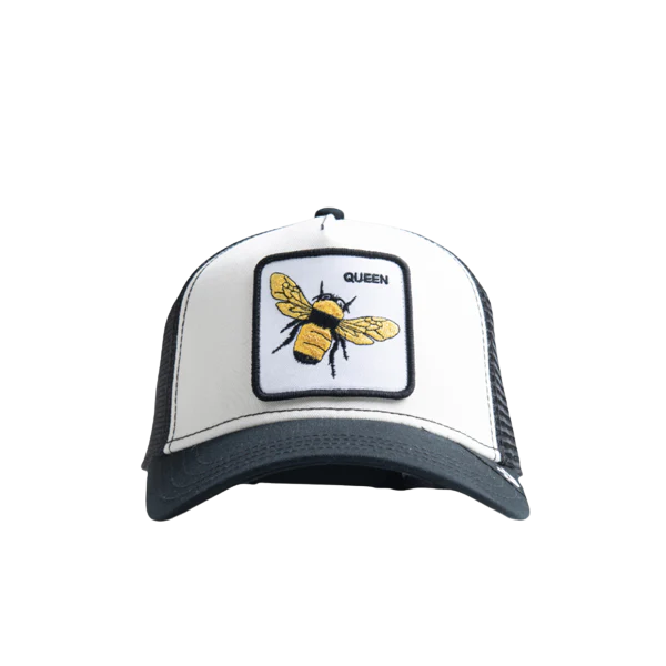 Front view of Goorin Bros The Queen Bee Black/White Mesh Cap
