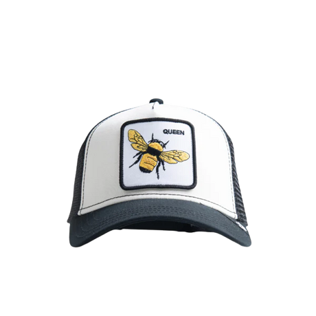Front view of Goorin Bros The Queen Bee Black/White Mesh Cap
