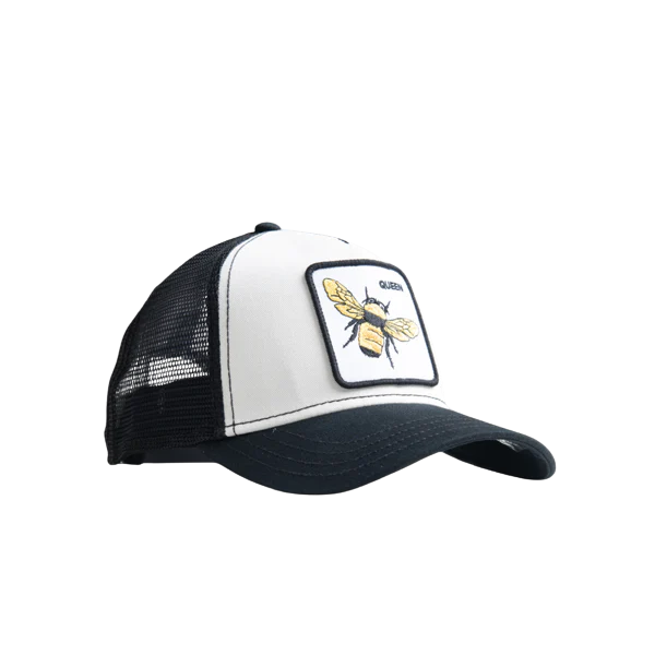 Side view of Goorin Bros The Queen Bee Black/White Mesh Cap