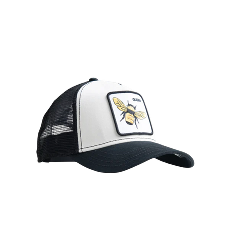 Side view of Goorin Bros The Queen Bee Black/White Mesh Cap