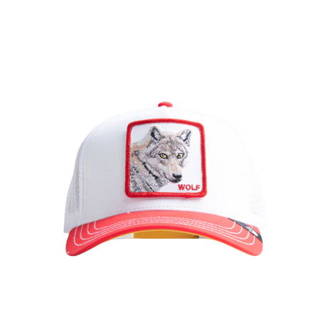 Goorin Bros The Wolf White Red Mesh Cap front view