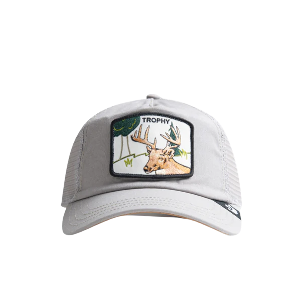 Front view of Goorin Bros Thisaway Trucker Grey Mesh Cap