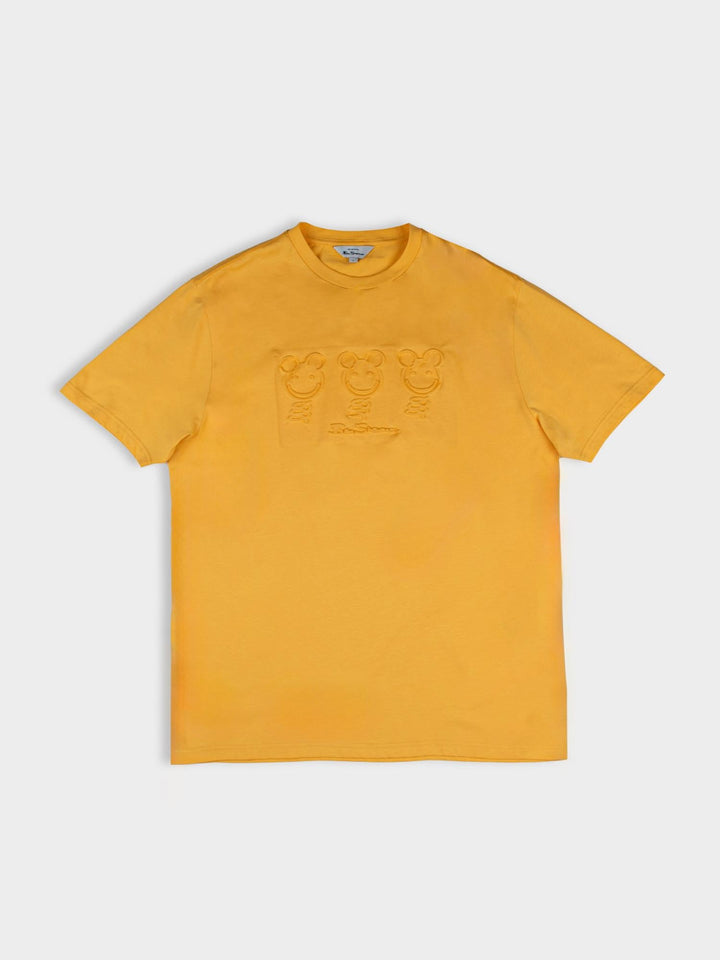 Ben Sherman Trio Embossed Bears T-shirt in Banana yellow, flat lay front product shot