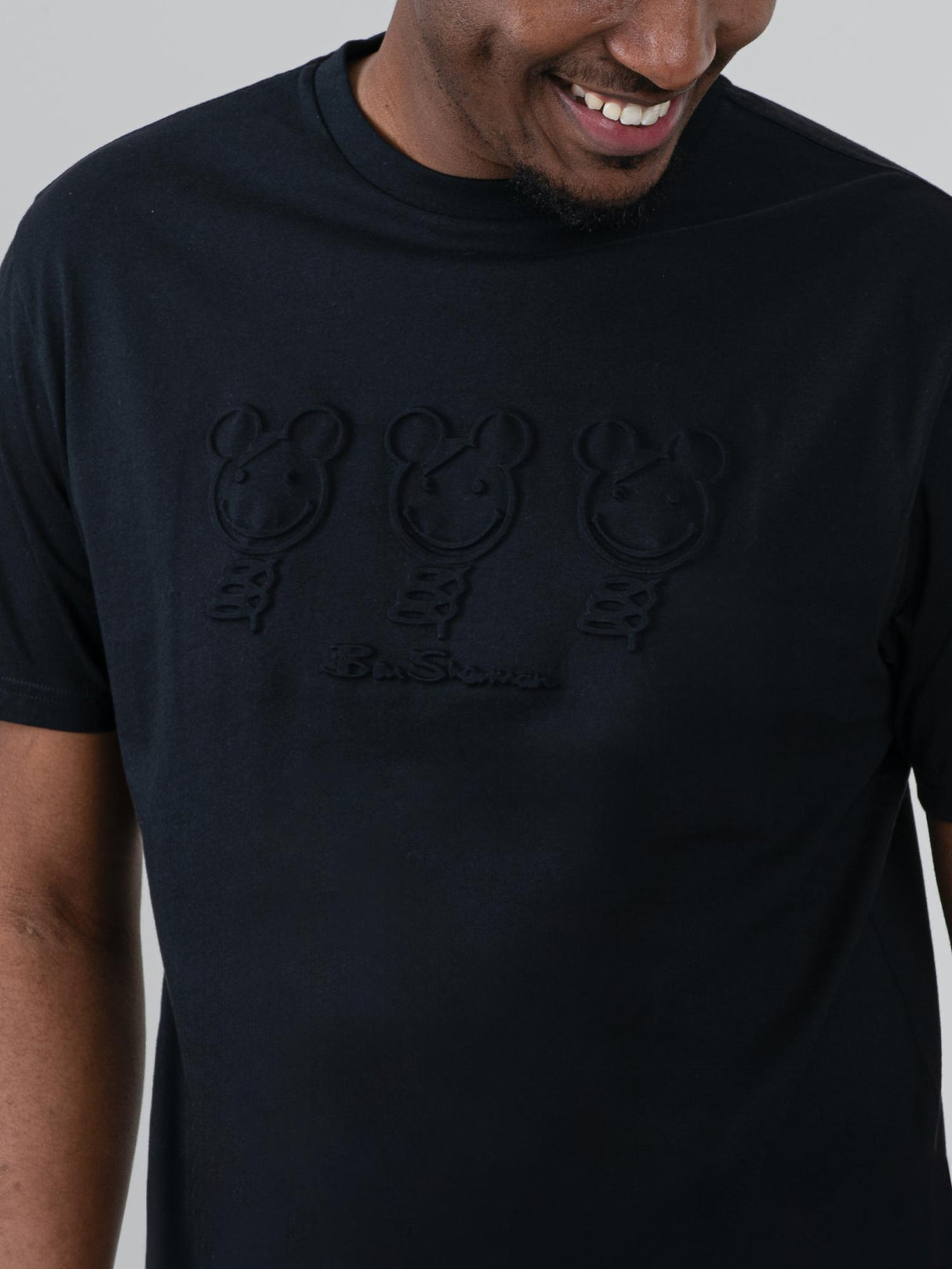 Trio Embossed Happy Bears - Black
