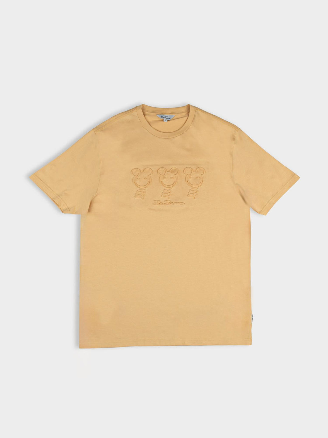 Ben Sherman Trio Embossed Bears T-shirt in New Wheat, flat lay front product shot