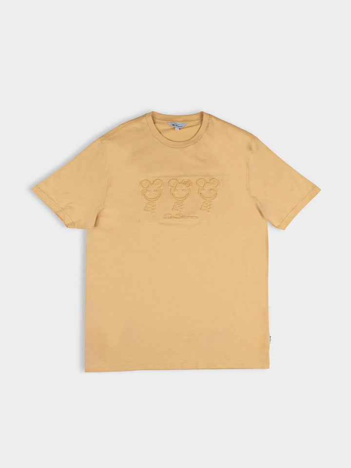Ben Sherman Trio Embossed Bears T-shirt in New Wheat, flat lay front product shot