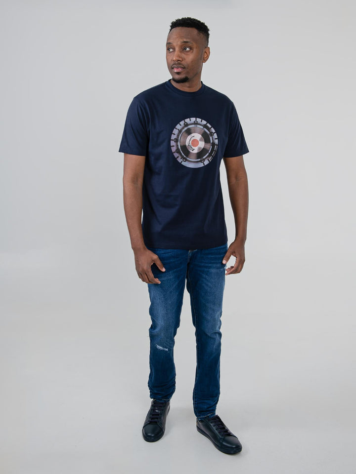 Ben Sherman Turn It Up Tee in Navy – full length front view of men&