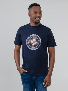 Ben Sherman Turn It Up Tee in Navy – men's music-inspired graphic t-shirt with retro vinyl record print